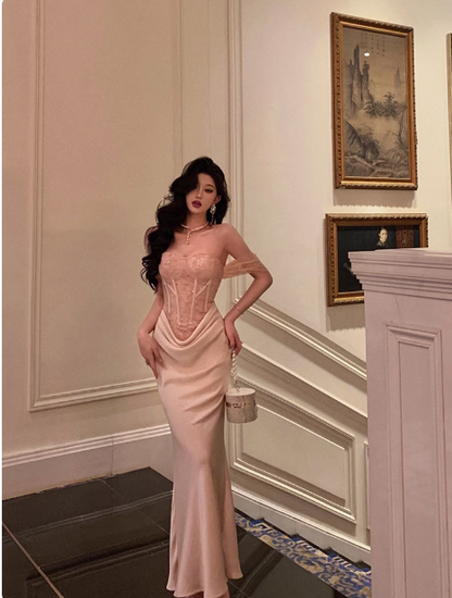 Edles Meerjungfrauen-Kleid mit schulterfreiem Satin für den 18. Geburtstag, Partykleid, Outfits für den 21. Geburtstag, Ideen für Geburtstagskleider für Frauen, DP565