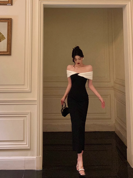 Elegantes, schulterfreies schwarzes Etuikleid zum 18. Geburtstag, Partykleid, Geburtstags-Outfits, Geburtstagskleid-Ideen für Frauen, DP587