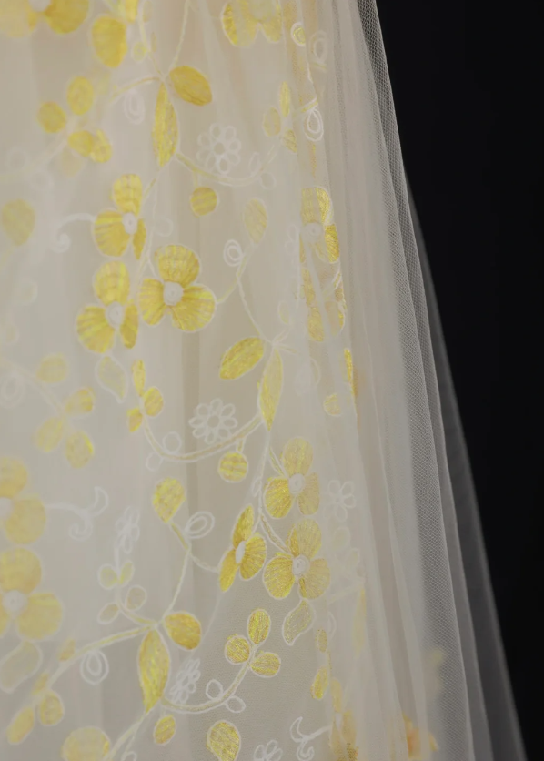 Stunning Ball Gown Sweetheart Yellow Tulle Floral Long Prom Dress Party Dress Graduation Dresses DP806