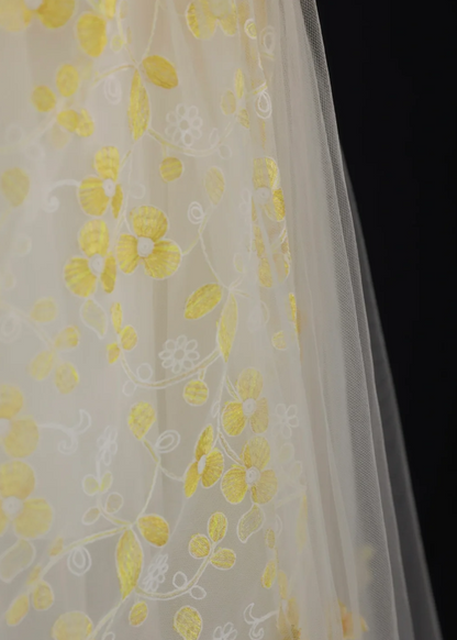 Stunning Ball Gown Sweetheart Yellow Tulle Floral Long Prom Dress Party Dress Graduation Dresses DP806