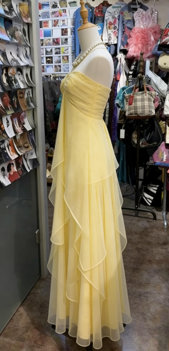 Vintage A line Halter Yellow Long Birthday Dress Party Dress Birthday Outfit DP956