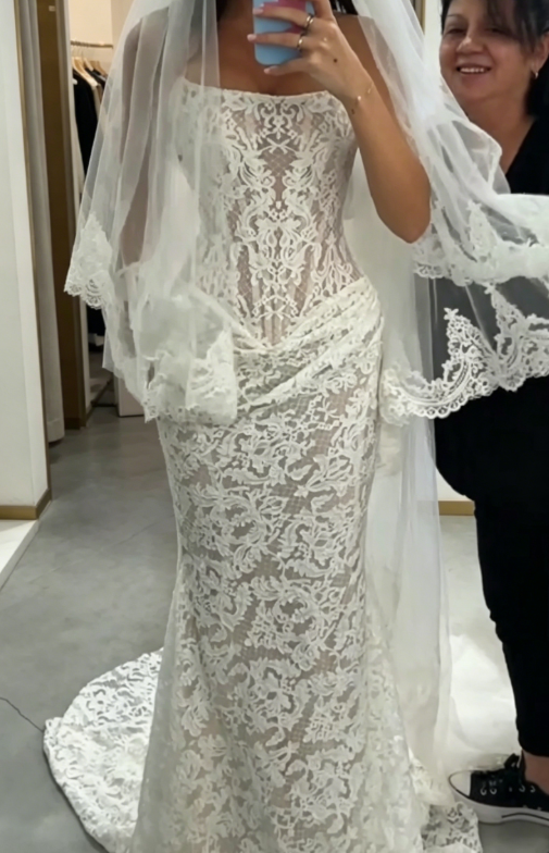 Elegant White Mermaid Bridal Gowns Strapless Lace Birdal Dress Sleeveless Wedding Dress DW08888