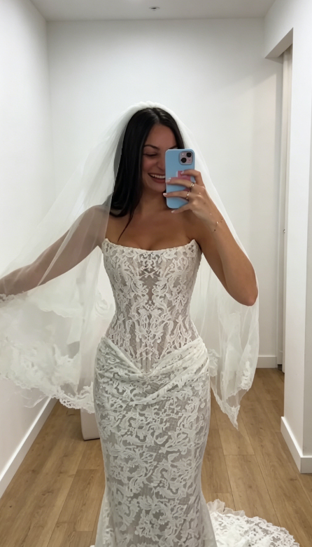 Elegant White Mermaid Bridal Gowns Strapless Lace Birdal Dress Sleeveless Wedding Dress DW08888