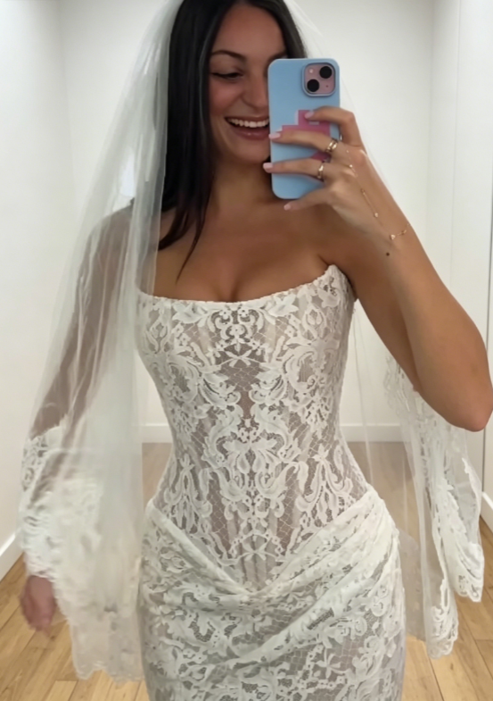 Elegant White Mermaid Bridal Gowns Strapless Lace Birdal Dress Sleeveless Wedding Dress DW08888