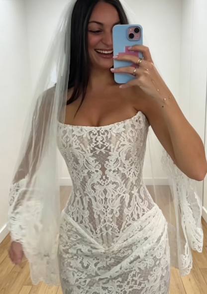 Elegant White Mermaid Bridal Gowns Strapless Lace Birdal Dress Sleeveless Wedding Dress DW08888