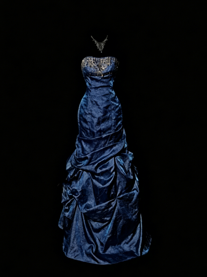 Classy Elegant Ball Gown Strapless Blue Sleeveless Long Prom Dresses H2971