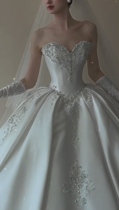 Simple Sweetheart Bridal Gown A-Line Satin Wedding Dress White Bridal Dress DP08058
