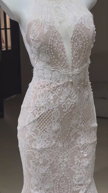 Chic Mermaid Long Wedding Dresses Lace Appliques White Bridal Gowns Sleeveless Bridal Dresses DP04795