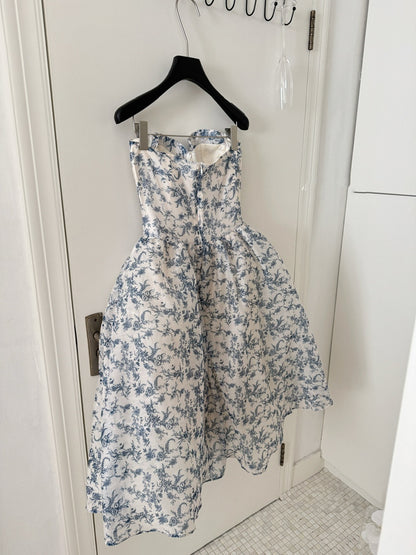 Sexy Ball Gown Sweetheart Floral Blue Summer Dress Holiday Party Outfits For Women DP0083