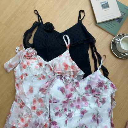 Sexy High Low Spaghetti Straps Floral Summer Dress Holiday Party Outfits For Women DP0080