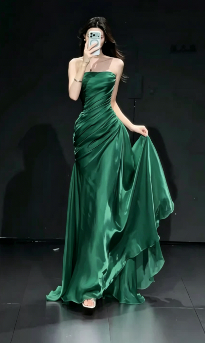 Elegant Pink Prom Dress Satin Strapless Sheath Evening Dress S1067
