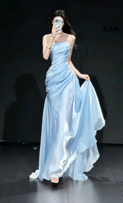 Elegant Pink Prom Dress Satin Strapless Sheath Evening Dress S1067