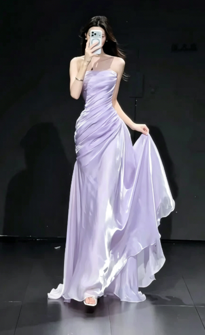 Elegant Pink Prom Dress Satin Strapless Sheath Evening Dress S1067