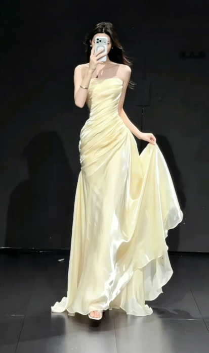 Elegant Pink Prom Dress Satin Strapless Sheath Evening Dress S1067