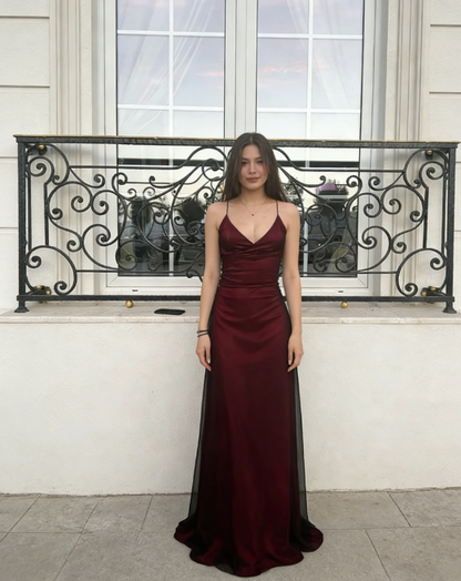 Modest Mermaid Spaghetti Straps Burgundy Black Prom Dresses Formal Summer Spring Wedding Guest Dresses Wedding Guest Outfit W0218