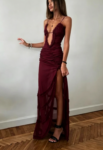Sexy Sheath Spaghetti Straps Black Slit Lace Long Prom Dresses Formal Summer Wedding Guest Dresses Wedding Guest Outfit W0220