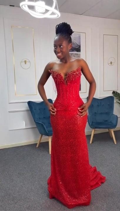 Modest Mermaid Sweetheart Red Sequin Formal Gown 20th Birthday Dress Prom Dresses 18th Birthday Outfits W0333