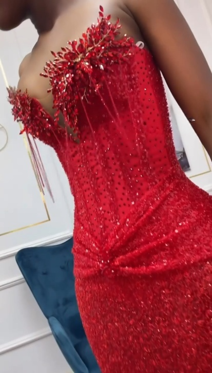 Modest Mermaid Sweetheart Red Sequin Formal Gown 20th Birthday Dress Prom Dresses 18th Birthday Outfits W0333