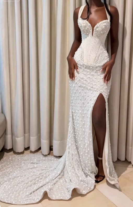 Modest Mermaid Sweetheart Champagne Slit Formal Gown 20th Birthday Dress Prom Dresses Black Girl 18th Birthday Outfits W0410