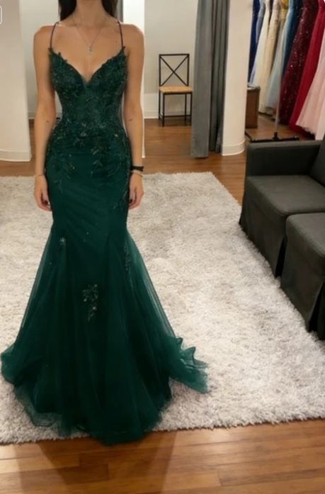 Edle Meerjungfrau-Träger Roter Tüll Rückenfreies Langes Ballkleid Partykleid Geburtstags-Outfits Abschlusskleider W0513