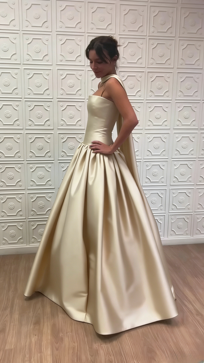 Classy Ball Gown Strapless Sleeveless Brown Formal Long Prom Gown Summer Wedding Guest Dress Bridal Guest Dresses Wedding Outfits For Guest W1072