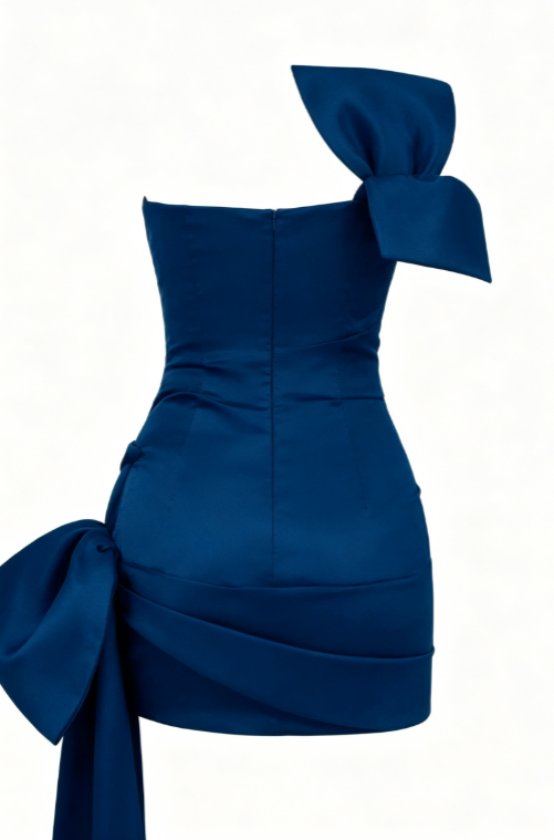 Cute Sheath Strapless Navy Blue Satin Short Mini Formal 8th Grade Homecoming Dresses Summer Middle School Hoco Dress Birthday Outfits W1186