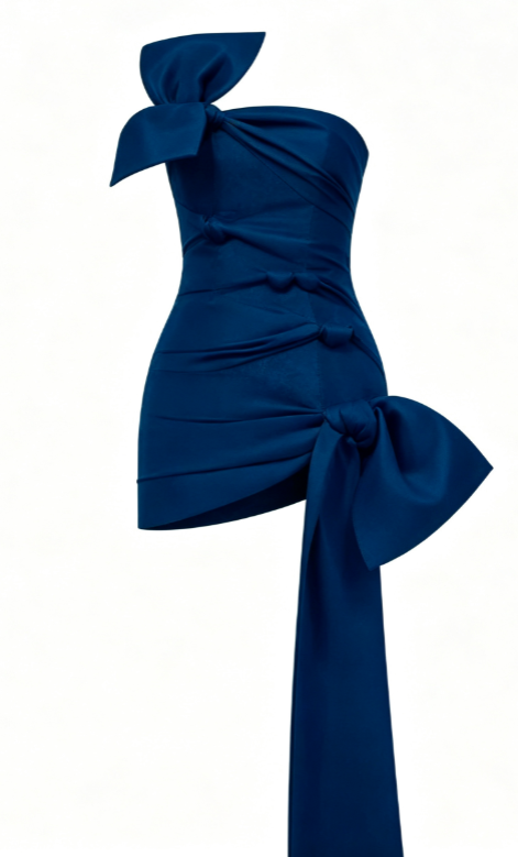 Cute Sheath Strapless Navy Blue Satin Short Mini Formal 8th Grade Homecoming Dresses Summer Middle School Hoco Dress Birthday Outfits W1186