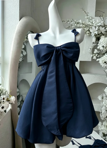 Vintage A line Spaghetti Straps Pink Satin Bow-knot Short Mini Formal 8th Grade Homecoming Dresses Summer Middle School Hoco Dress Birthday Outfits W1188