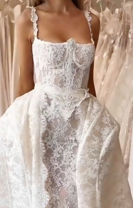 Modest Wedding Dress Ball Gown Square Neck Lace Summer Long White Wedding Dresses Bride Dress Bridal Gowns WD085